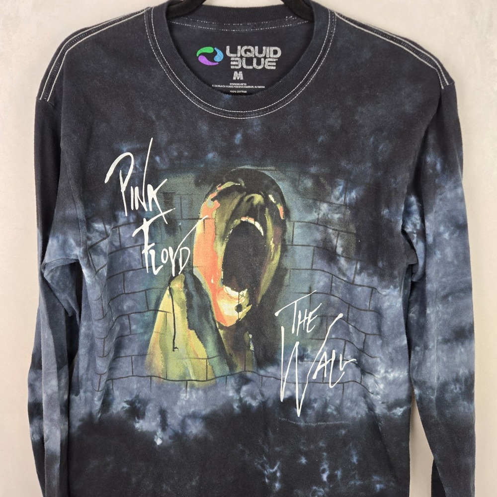 Pink Floyd The‎ Wall Liquid Blue Tie Dye Long Sleeve Shirt Mens M Black Pullover - Picture 2 of 6